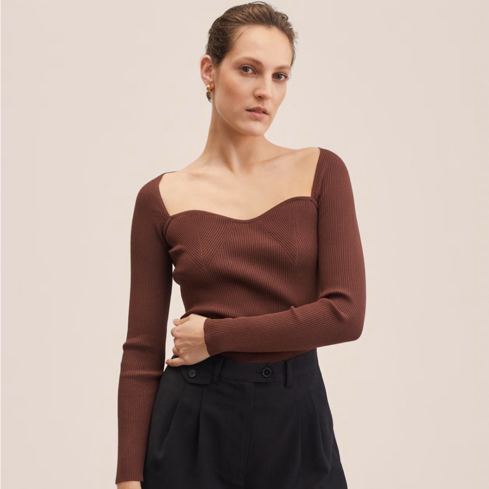 Mango Bra-effect knitted brown sweater